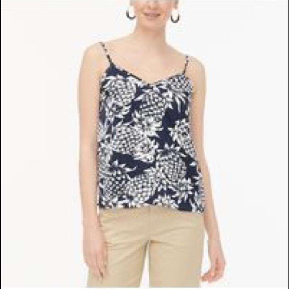 J.Crew Pineapple Navy/White V-neck Cami - Size 12